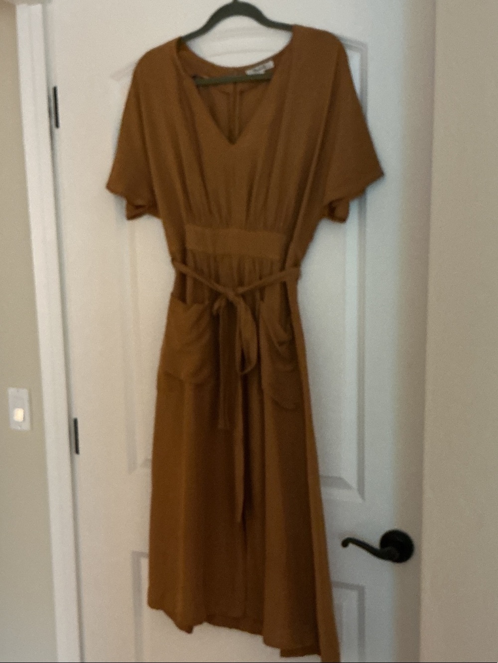 Madewell Rust Brown V-Neck Belted Maxi Dress